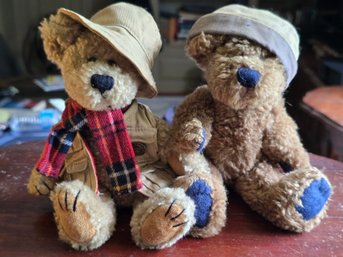 Vintage Boyd's Bears Plush Teddy Bear Pair With Fishing Vest, Plaid Scarf & Sailor Hat, 8'