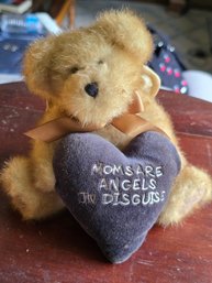 Vintage Boyd's Bears 5' Plush Teddy Bear With Angel Wings & 'Moms Are Angels In Disguise' Heart Pillow