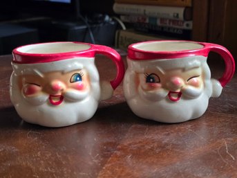 Vintage 1964 Holt Howard Japan Santa Claus Mugs Winking Face Pair 2pc
