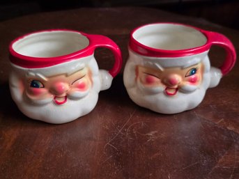 Vintage 1964 Holt Howard Japan Santa Claus Mugs Winking Face Pair 2pc