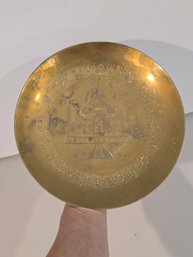 Vintage Engraved Brass Taj Mahal Decorative Plate India