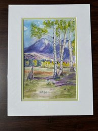 Signed Watercolor San Francisco Peaks Aspen In Fall Matted Painting