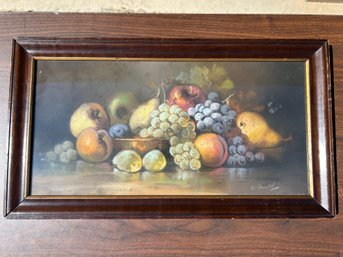 Vintage Framed Fruit Still Life Print Grapes Pears Traditional Decor