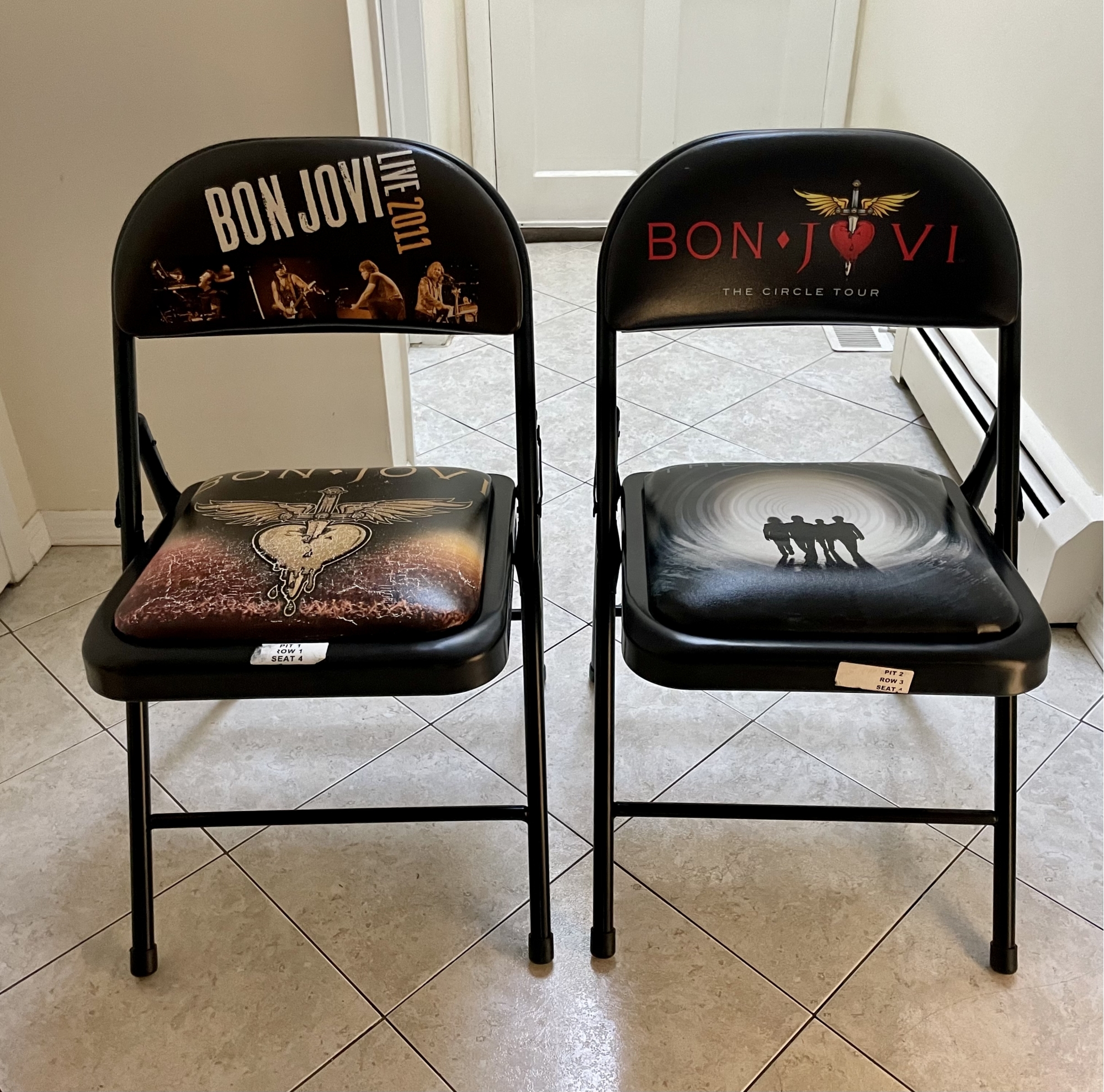 Rare Pair Of Bon Jovi Concert Floor Seats Pit Folding Chairs 