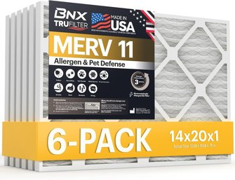 BNX TruFilter 14x20x1 Air Filter MERV 11 (6-Pack) - MADE IN USA - Allergen Defense Electrostatic Pleated Air C