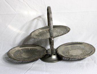 Queen Anne Style Silver-plated Three-tier Folding Cake Dessert Stand.