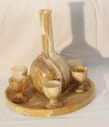 Vintage Alabaster Liqueur Decanter Set