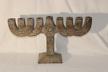 LARGE Vintage Hand Carved Wood Jewish Judaica Hanukkah Menorah