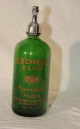 Vintage Green Glass Seltzer Bottle Cocheco Club Rochester, NH (B-32)