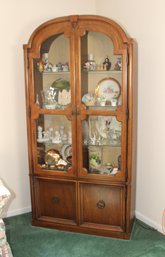 Vintage Wooden Armoire Lighted China Hutch W/ Glass Shelves
