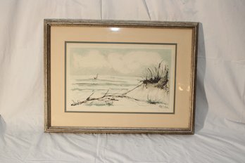 Color Lithograph By Artist Jean Bohn Titled Sailboat Off The Coast.