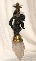 Vintage Cherub Hanging Ceiling Light W/ Glass Torch Shade (B-50)