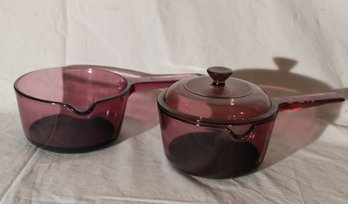 Vision Corning Ware 2.5L Cranberry Purple Glass Saucepans W/ 1 Lid