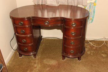 Mahogany Kidney-shaped Pedestal Desk Vanity