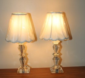 Vintage Crystal Boudoir Vanity Table Lamps W/ Shades