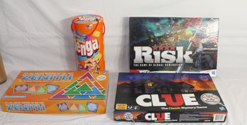 Board Games Risk, Jenga, Zenith. (B-1)