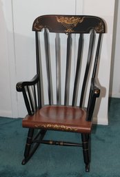 Vintage Black Lacquer Wooden Rocking Chair