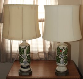Vintage Pair Of Table Lamps And Shades (a-45)