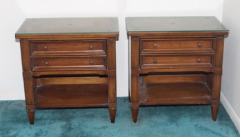 Viuntage Wooden Nightstands By White Fine Furniture W/ Glass Tops