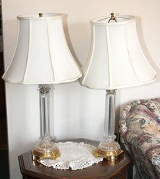 Large Glass And Brass Table Lamps With Shades