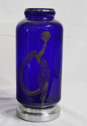 Erte 'Fireflies' Cobalt Blue Glass Vase Franklin Mint In 1988.