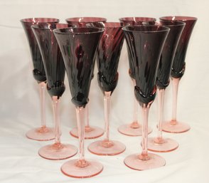 9 Mikasa Blossom Plum Fluted Champagne Glasses
