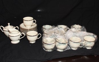 Lenox Presidential Collection Tuxedo Platinum Coffee Cup & Saucer Set Of 12 Sugar/ Creamer