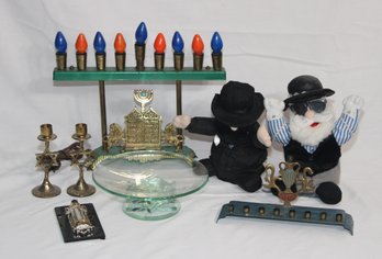 Judaica Lot: Menorah, Mezuzah, Shabbat Candlesticks And More