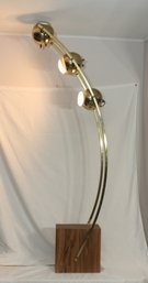 Mid-century Arc Floor Lamp 3 Eyeball Light W/ Wood Base