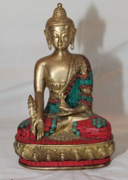 Buddha Brass W/ Inlaid Stone