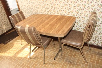 Vintage Kitchen Table W/ 1 Leaf And  3 Chairs