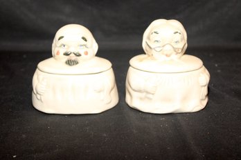 Vintage Ceramic 'His' And 'Hers' Chopper Hopper Denture Holders