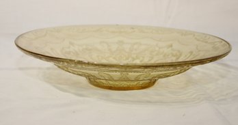 Federal Glass Madrid Bowl Amber Yellow W/ Delicate Embossed Floral Pattern.