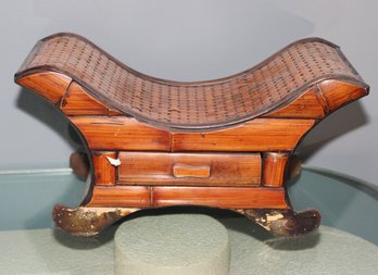 Vintage Japanese Art Deco Rattan & Bamboo Takamakura 'High Pillow' With Drawer Compartment