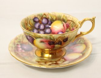Aynsley Orchard Gold Bone China Teacup And Saucer Set. (A-39)