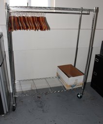 Metal Rolling Clothing Rack Shelves W/ Hangers