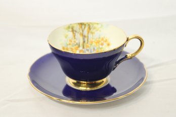 Vintage Shelley Cobalt Blue Bone China Tea Cup And Saucer