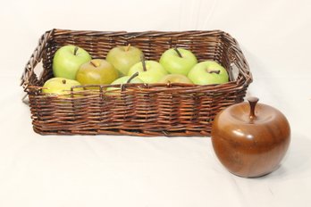 A Basket Of Faux Apples And A Wood One!  (A-68)