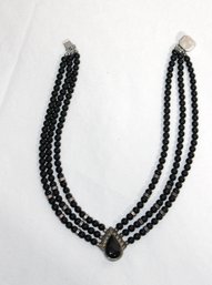 Sterling Silver And Black Onyx Beaded Necklace (J-12)
