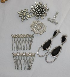 Vintage Rhinestones, Earrings, Hair Combs, Pins (J-18)