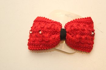 Red Bow Barrette W/ Pearls