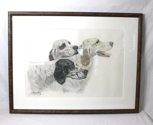 Framed Etching By Leon Danchin 'Three Setters'. (A-8)