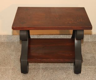 Lane Mid-Century Oak And Black Wrought Iron Side Table. (E-7)