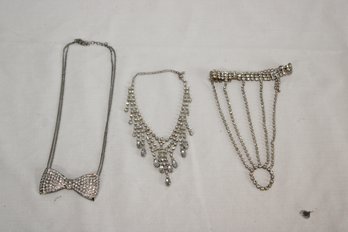 Vintage Rhinestone Necklaces And Bracelet/ Ring (J-23)