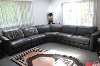 GREY LEATHER POWER RECLINER SECTIONAL SOFA COUCH