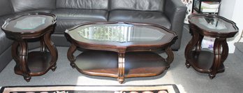 Wood Glass Top Coffee Table Side Tables