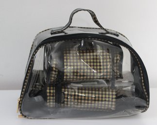 Women's Kenneth Cole 6 Piece Travel Accessory Set Black Gold & Clear Plastic Cosmetic Bags
