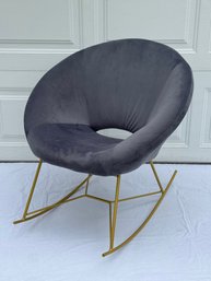 TOV Furniture Nolan Grey Velvet Rocking Chair With A Gold Iron Base.