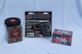 H&K USP- CO2- 6mm Airsoft Gun- Clear CO2 Cartridges & Ammo (D-3)