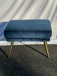 Blue Ottoman Bench W/ Gold Legs